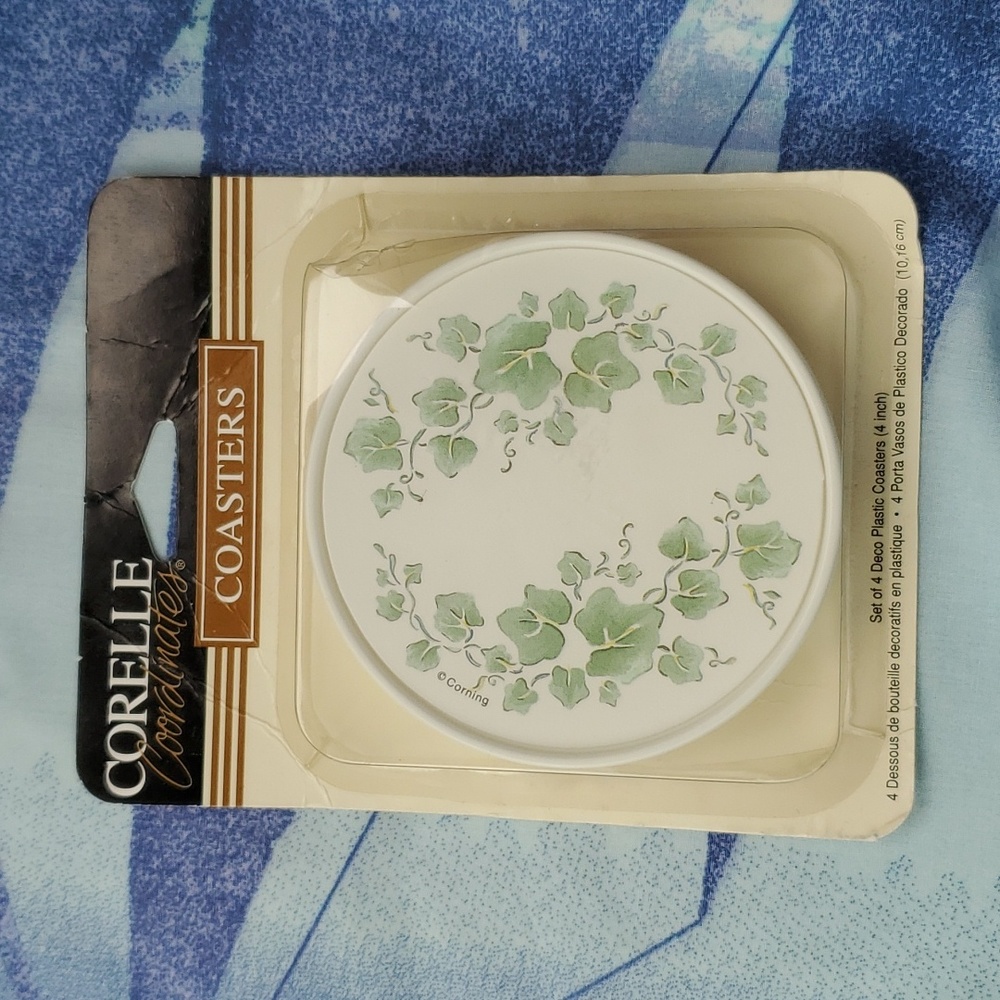Vintage Corelle Coordinates Green Ivy 4" Coasters, Set of 4 Made in USA NEW